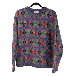 LL Bean Vintage Women's Multicolor 3D Geometric Striped Knit Sweater Size S